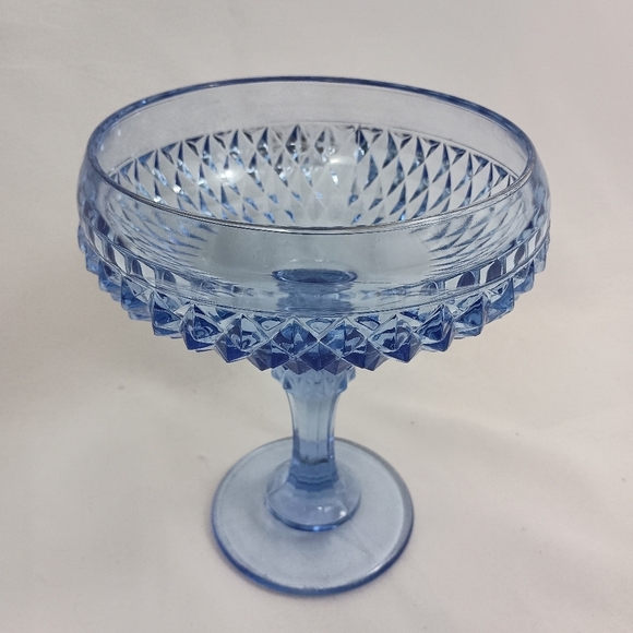 Vintage 60s‎ Indiana Glass Diamond Point Footed Blue Ice Pedestal Compote Dish - Picture 5 of 8
